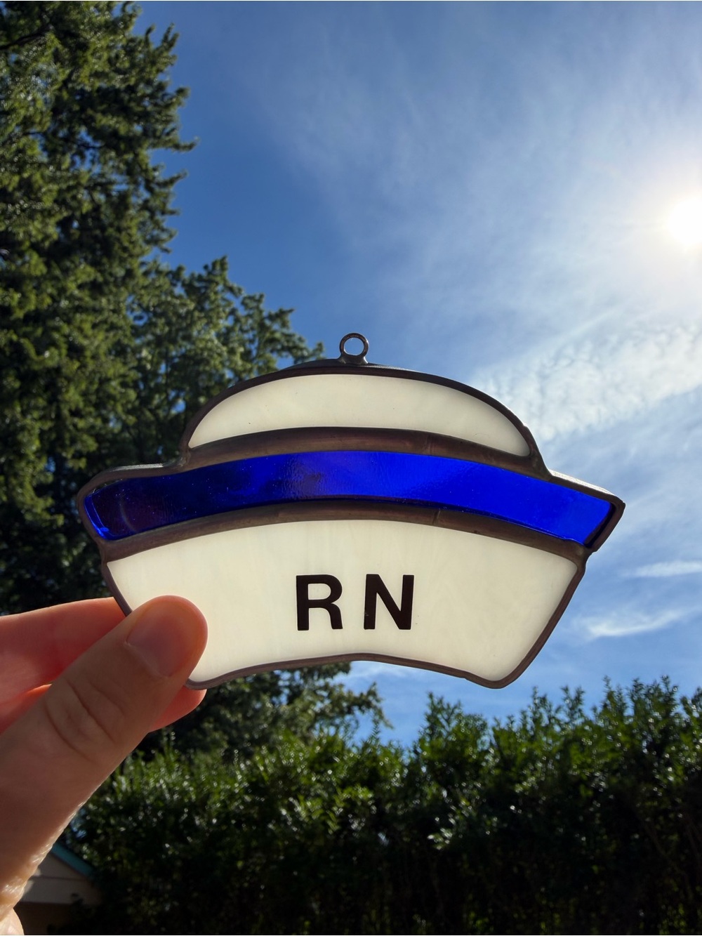 Vintage Stained Glass RN Nurse Cap Suncatcher